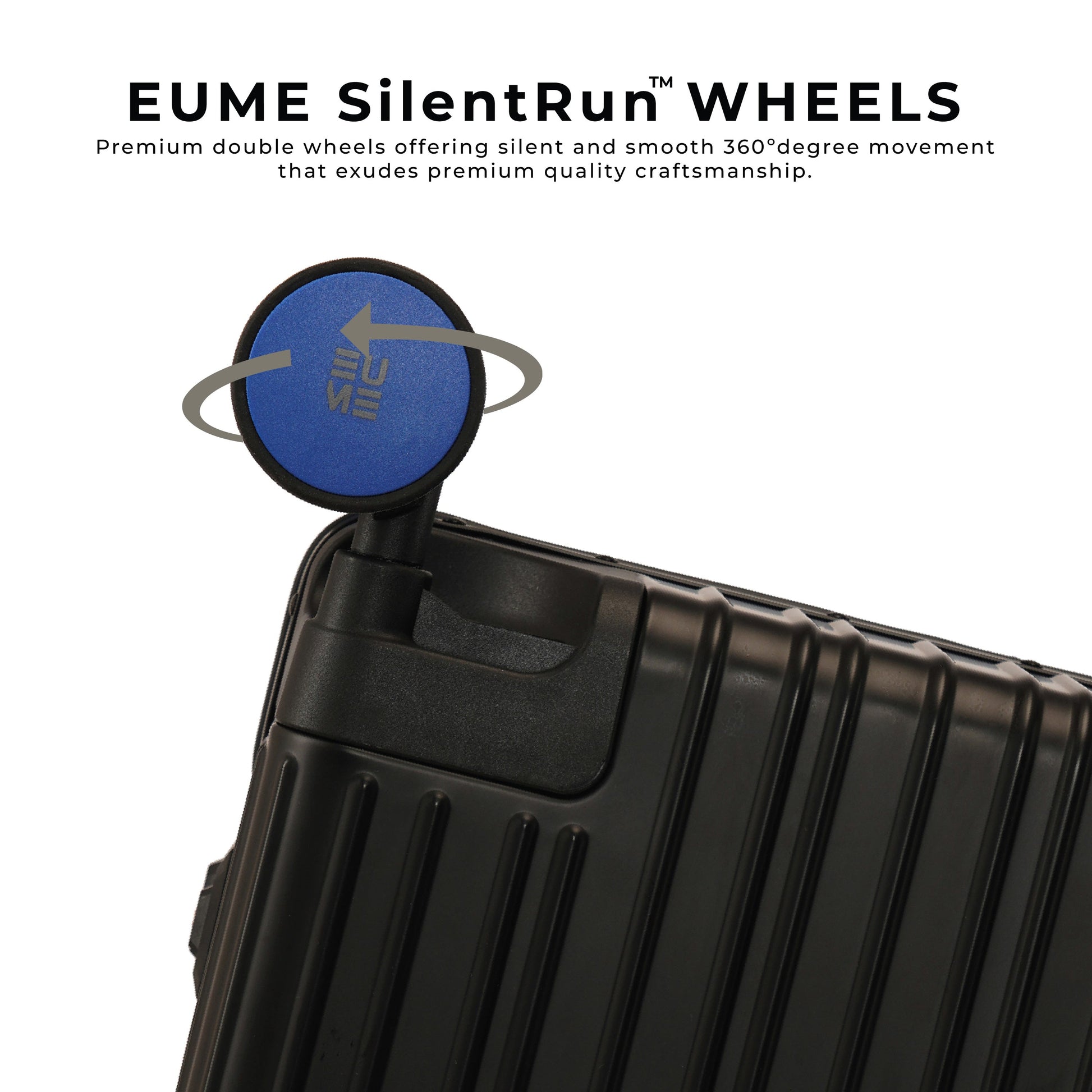 Aluminium Black Cabin suitcase with silent double wheels for smooth movement.