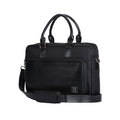 Stylish black executive messenger bag with adjustable shoulder strap.