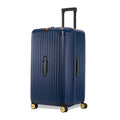 Stylish navy blue Trunk Check-In Plus suitcase with smooth wheels.